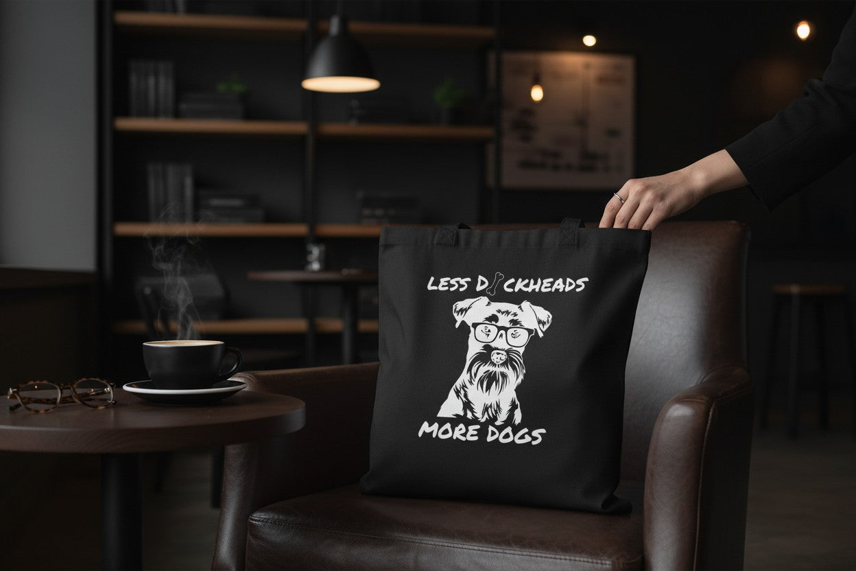 Less D*ckheads More Dogs |Sarcastic Dog Tote Bag (Black)